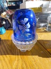 Fenton Butterfly Garden Blue Fairy Lamp Clear Base Hand Painted Flowers & Signed
