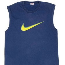 VINTAGE NIKE BIG SWOOSH BLUE TANK TOP TEE SHIRT 1990S SIZE LARGE MADE IN USA