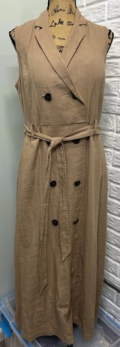 Croft & Barrow Linen Blend Dress Women’s M Beige Double Breasted Belted Classic
