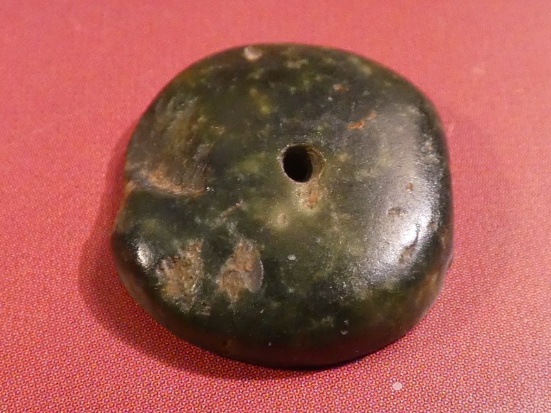 ANCIENT PRE COLUMBIAN PERUVIAN MOCHE TURQUOISE DISC SHAPE BEAD 17.9-4.4 MM
