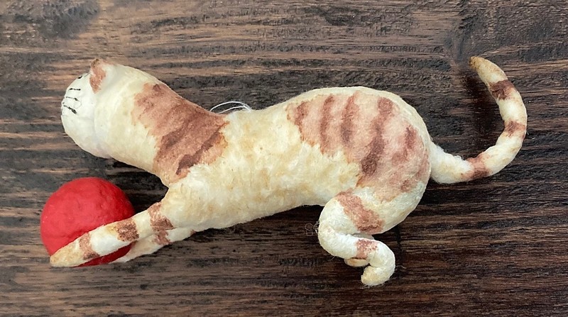 RARE Antique Christmas German CAT PLAYING with a BALL COTTON ORNAMENT