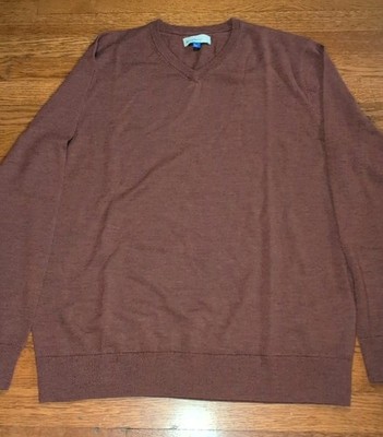 Artefact 100% MERINO WOOL Sweater Men XL Terracotta V-Neck Soft Warm Long Sleeve