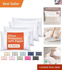 Ultra Soft Pillow Protectors with Zipper Standard Size - Set of 4 Breathable ...