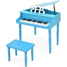 30-Key Classic Baby Grand Piano Toddler Toy Wood w/ Bench  Music Rack Blue