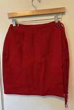 Vintage Ralph Lauren Country Size 8 Red Wool Fringe Wrap Skirt