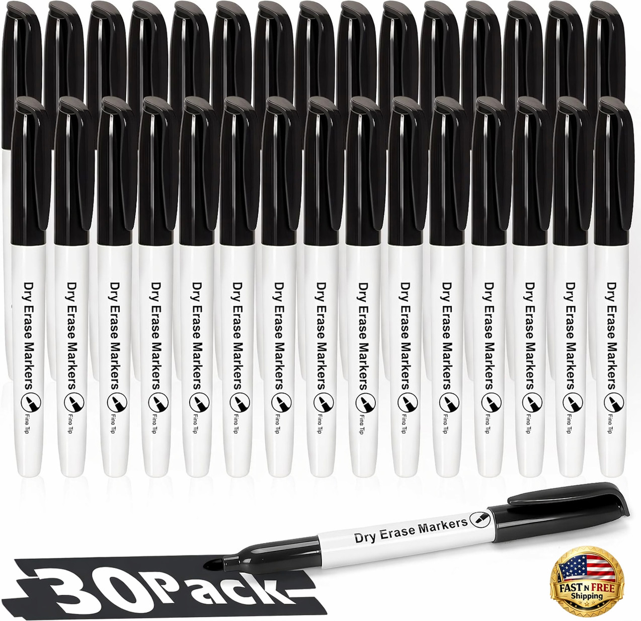 30 Pack Black Fine Tip Office Whiteboard Marker Set