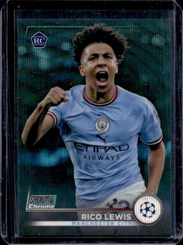 2022-23 Topps Stadium Club Chrome UEFA Rico Lewis RC Aqua Wave Refractor #/275