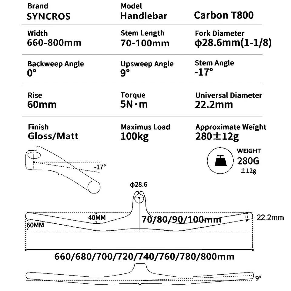 Full Carbon Fiber MTB Bicycle One-shaped Integrated Handlebar with Stem 28.6mm - Image 2 of 4