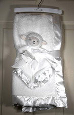 NWT Hallmark Unisex Baby Lamb Satin White Lovey Security Plush Blanket 2PC Gift