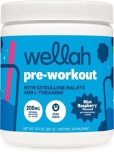 Wellah Pre-Workout Drink Mix Blue Raspberry, 30 Servings - with L-Theanine