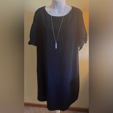 💣Size 16 AB Studio Classic Black Fabric dress, fully lined, short sleeve w tie.