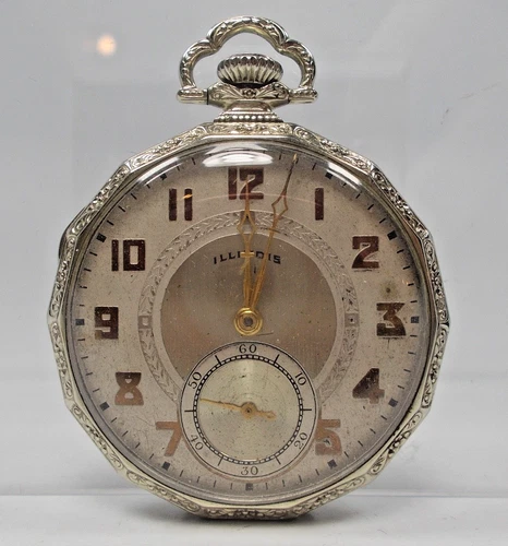 Antique Illinois Pocket Watch 17 Jewel 14K G.F. Art Deco Style