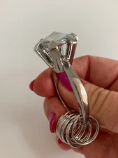 Huge Imitation Ring Key Chain Simulated Gemstone Silver Tone NEW Wedding Bridal