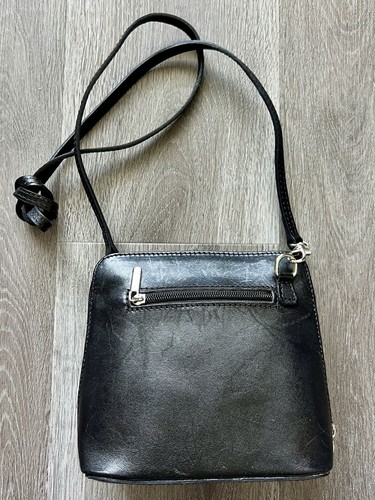 Vera Pelle Leather Black Crossbody Shoulder Bag Satchel Purse Made In Italy - Picture 3 of 6