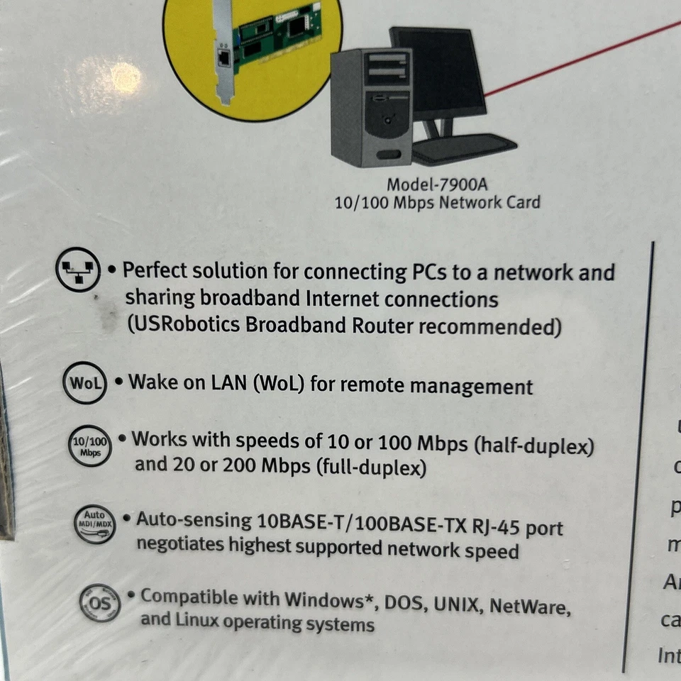 NEW USRobotics 10/100 PCI Network Card Fast Ethernet #7900 WIN DOS Linux UNIX - Image 4 of 4