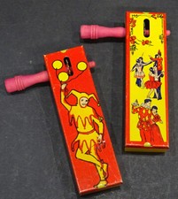 2 Vintage KIRCHHOF Metal Tin Litho 1920's NEW YEARS EVE PARTY Noisemaker Clacker
