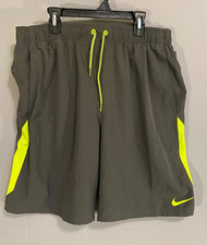 NIKE MENS L SWIM TRUNKS GRAY WITH NEON YELLOW ACCENTS DRAWSTRING 32 INCH WAIST