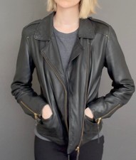 Kookai Black Biker Leather Jacket Woman Size 40 (sizes Small)