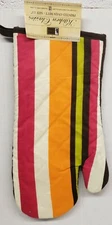 Fabric Printed 13" Jumbo Oven Mitt, MULTICOLOR STRIPES, with brown back, BH