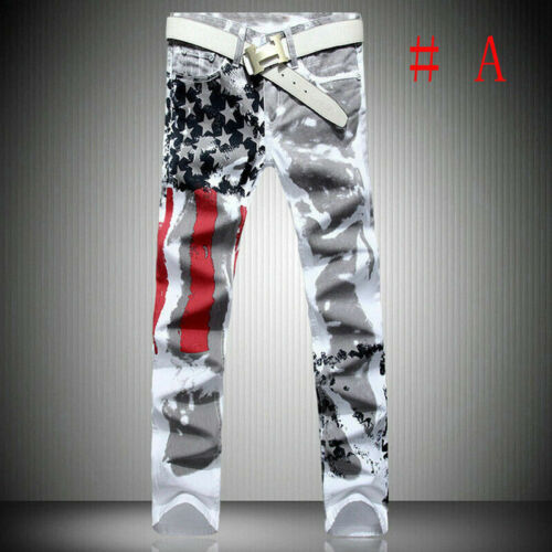 Jeans American Flag Printing Pant Skinny Jeans Slim Fit Denim Hose Herren Stretchig - Bild 11 von 67