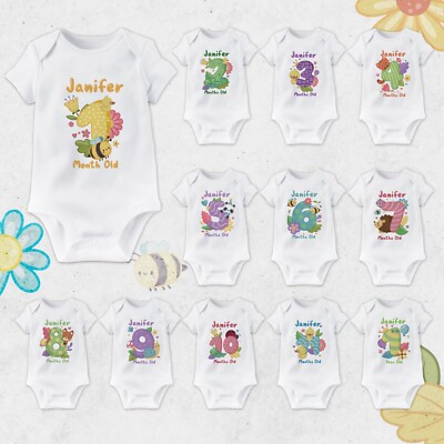 Cute Animal Personalised Milestone Baby Bodysuit