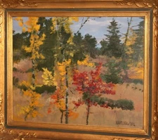 1952 Impressionist oil painting forest landscape signed