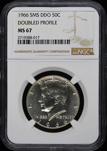 1966 SMS DDO Kennedy Half Dollar DOUBLED PROFILE 50C NGC MS67