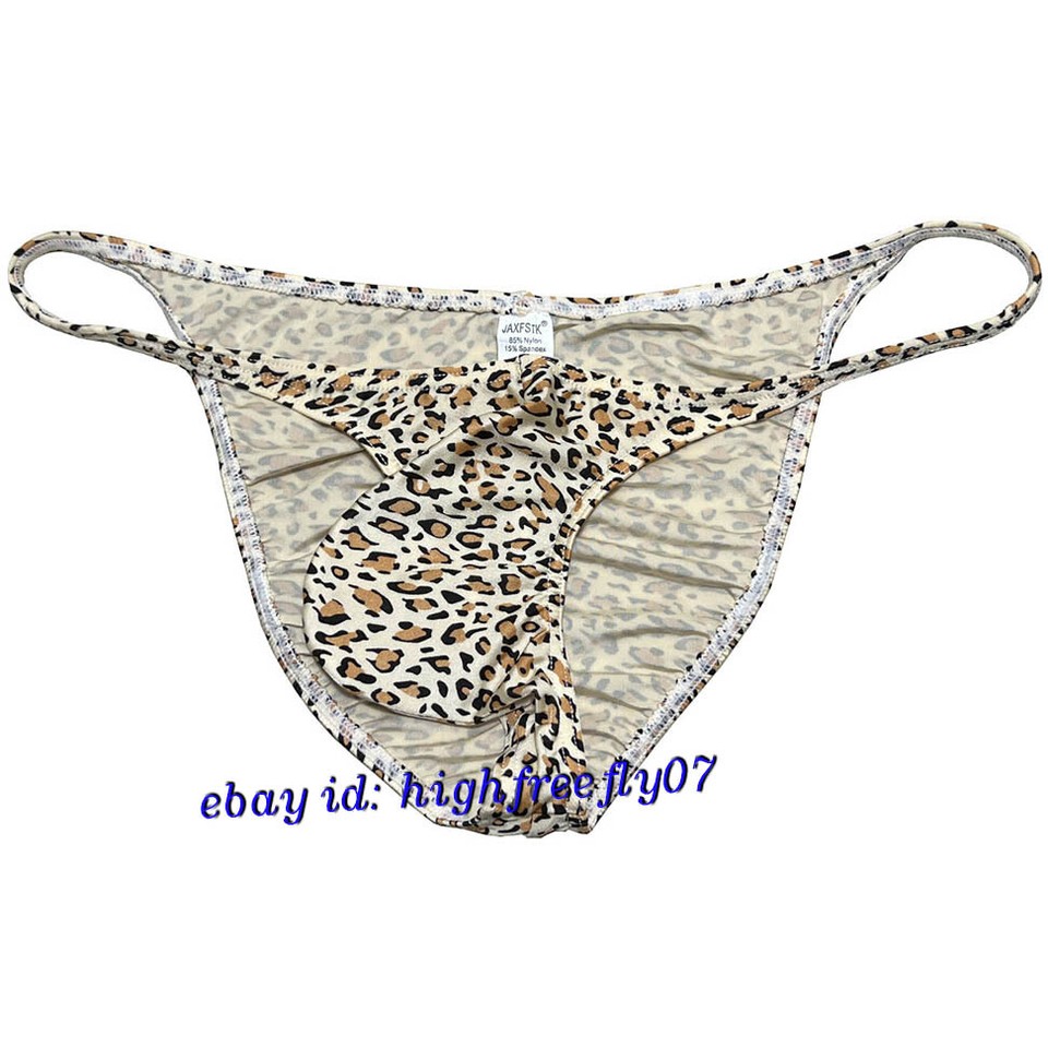 Mens Leopard Bikini Briefs Underwear Male Pucker Brazilian Bikinis