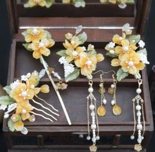 Traditional Chinese Style Hanfu Hair Pin, Clips, Earrings and Comb Accessory Set