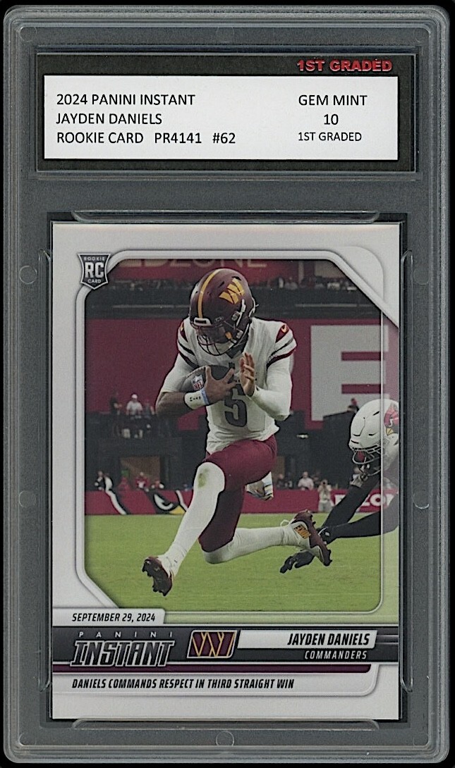 graded jayden daniels rookie cards Jayden Daniels 2024 Panini Instant 1st Graded 10 Rookie Card RC #62  Commanders
