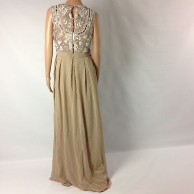 Maya Deluxe Womens Long Dress Chiffon Pleated Sleeveless Maxi Beige Size 10  New | eBay