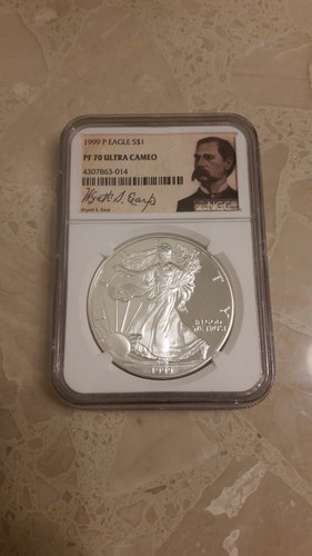 1999 P Silver Eagle $1 NGC PF 70 Ultra Cameo Wyatt S. Earp - Picture 2 of 5