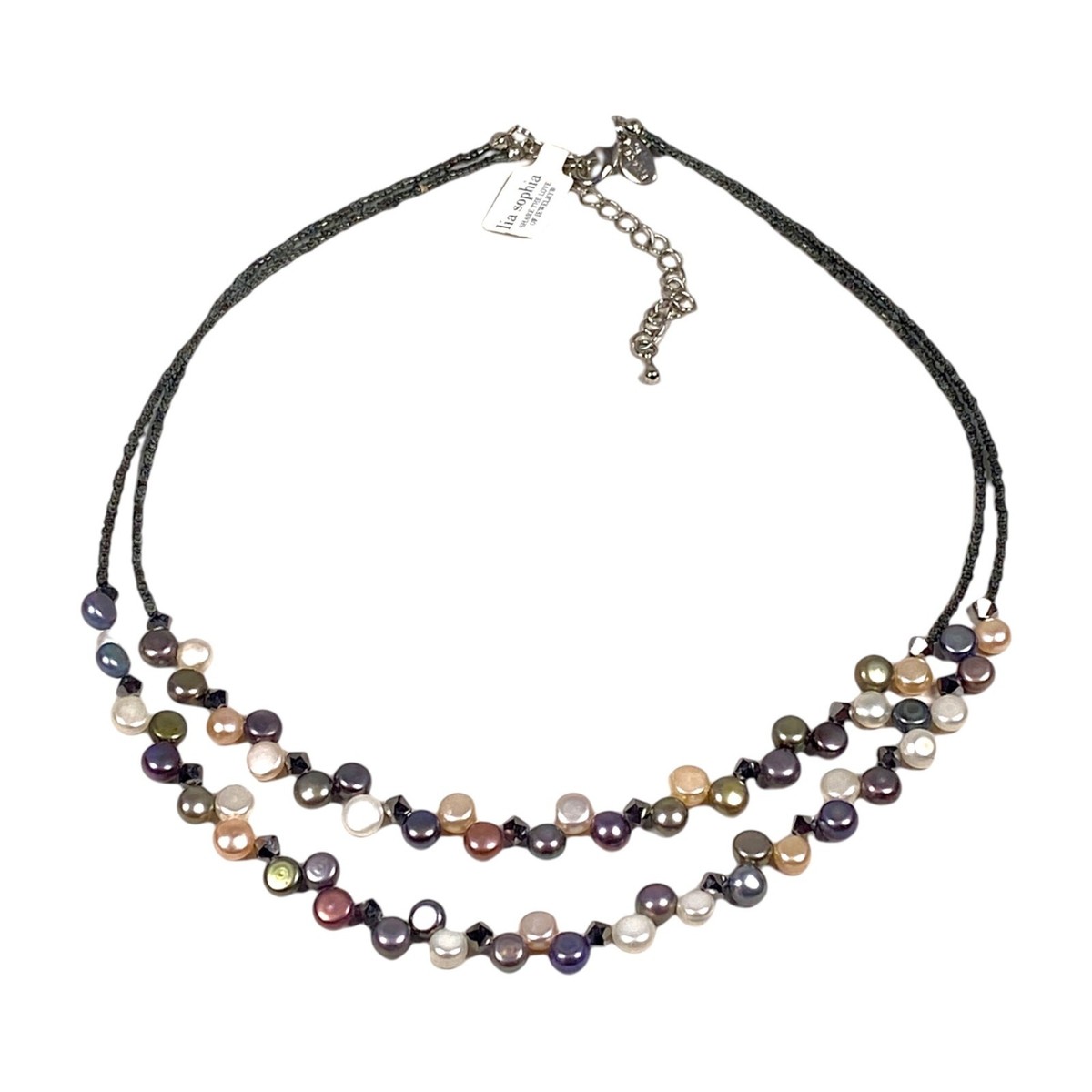 Lia Sophia Choker Necklace 16” Pearl Beads Layered TAHITIAN Preppy