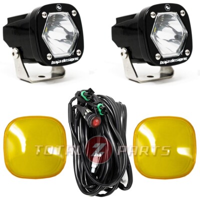 Baja Designs  S1 LED Lights Clear Spot Pair, Amber Rock Guards, Wire Harness