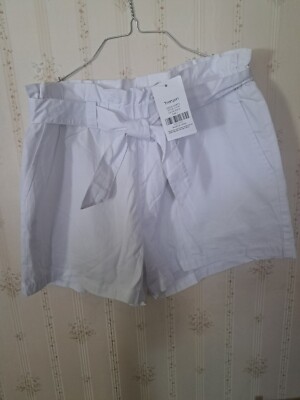 NWT Ladies Tronjori White Dress Shorts Elastic Waist Tie Belt Sz L. | eBay