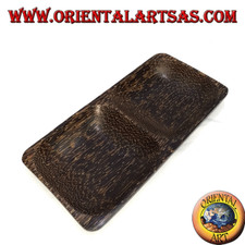 Svuotatasche vassoio doppio, rettangolare in legno di cocco