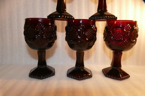 Vintage Ruby Red Glass Avon Cape Cod Wine Glass Goblets 4 1/2" 4.5" Set Of 5 - Picture 3 of 12