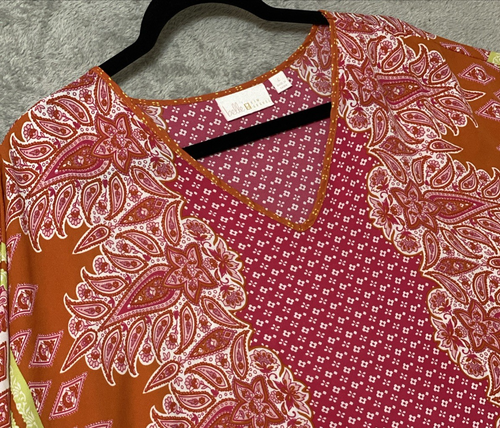 Belle by Kim Gravel Top Womens Large Kaftan Colorful Paisley Print Flowy Boho