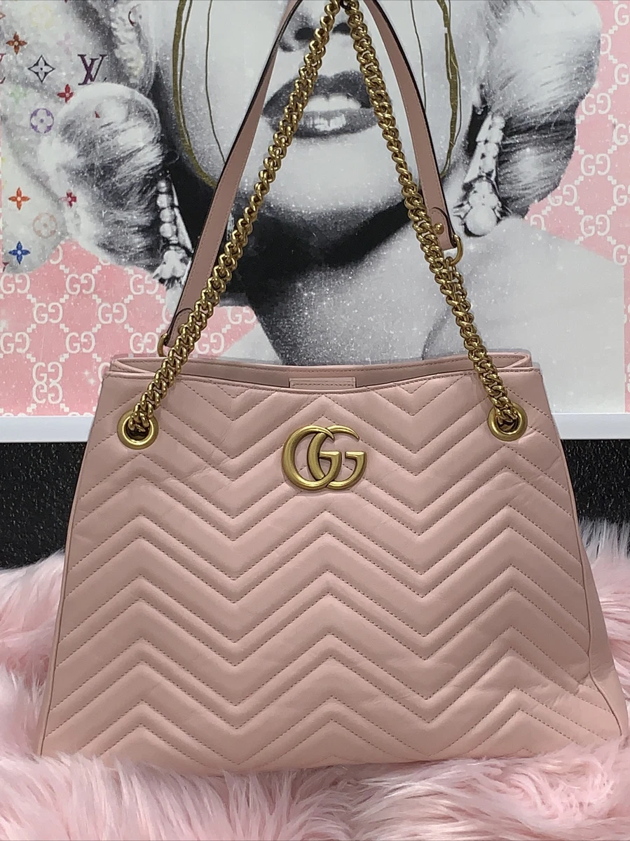 Gucci GG Marmont Chevron Matelasse Tote Chain Shoulder Bag Pale Pink  Leather USE | eBay