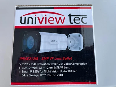 Uniview Tec 5MP IP Bullet Camera 2.8-12mm MVF Lens, TDN, DWDR, IP67 Case, IR,12V