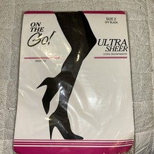 VTG On The Go Ultra Sheer Off Black Sheer Toe Pantyhose Size 2 New In Package