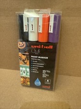 Uni-Ball Paint Chalk Marker Pens Black Orange White Medium Bullet Tip 4 Pack New