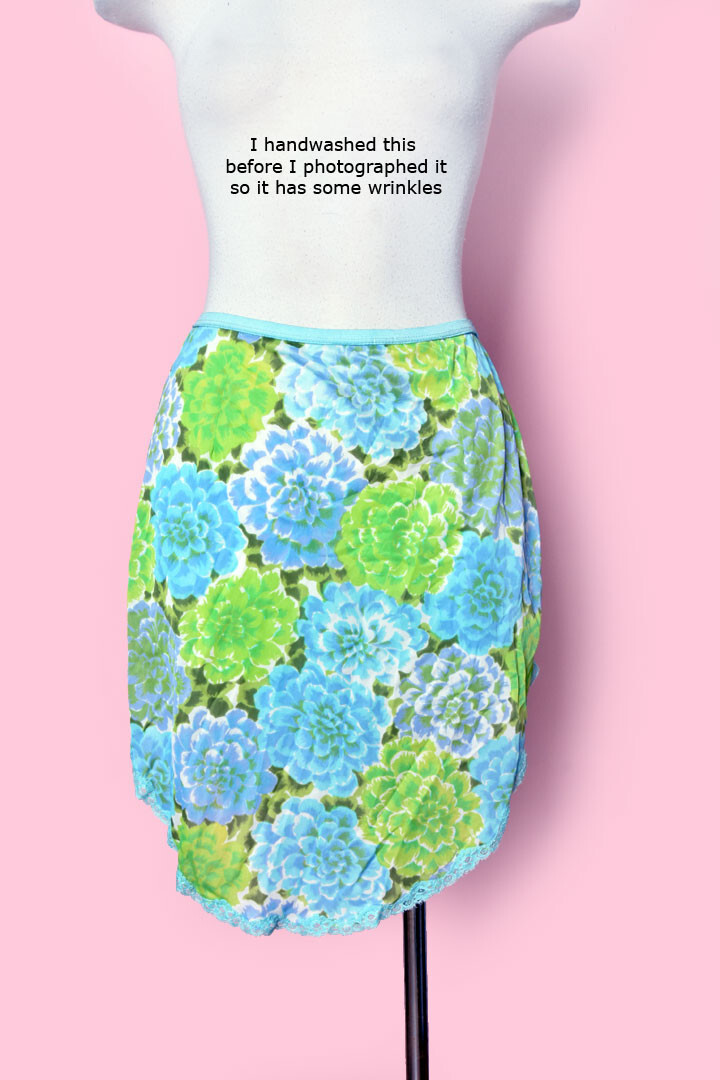 1960s Blue Green HALF SLIP SKIRT Lingerie Nightgown D… Gem