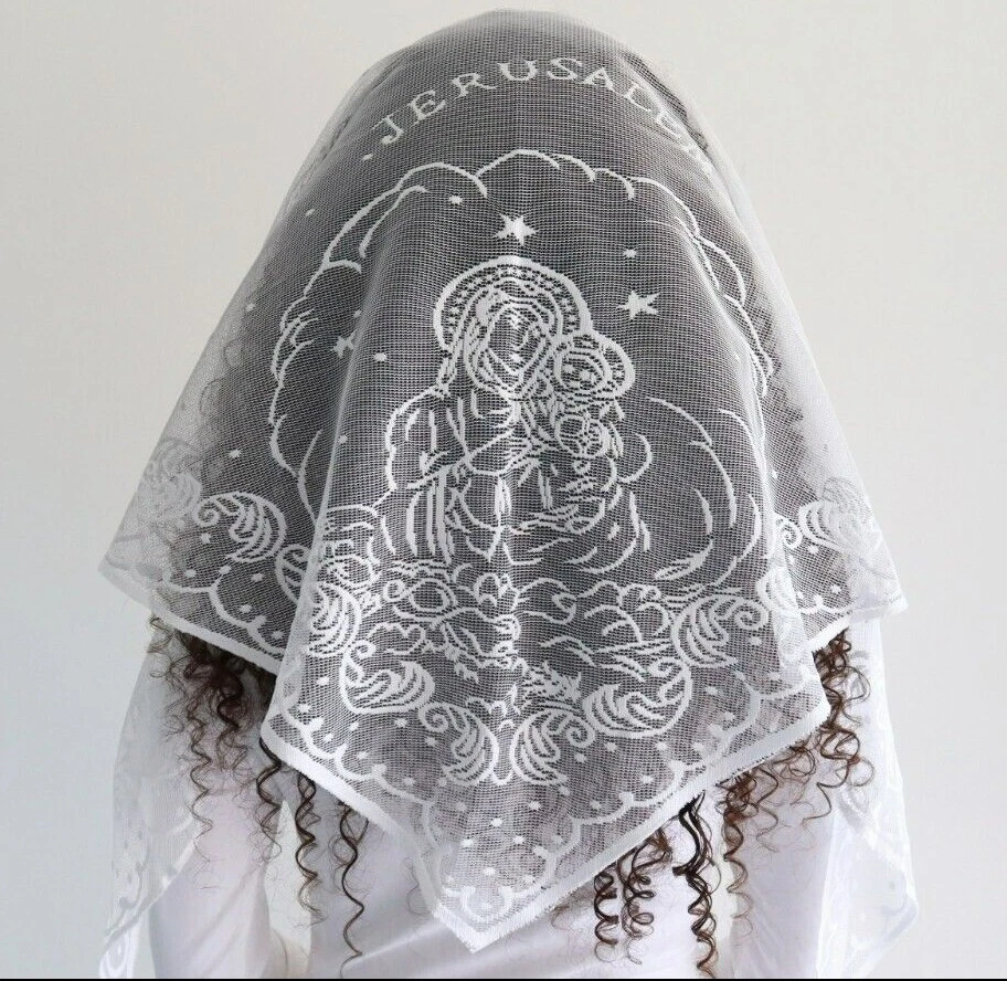 3 piezas Cubierta de cabeza Mantilla con Rosario Jerusalén Iglesia Pagadores Mujeres Bufanda de encaje Foto 2 de 4