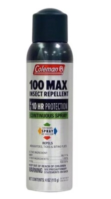 Coleman 100 Max DEET  Insect Repellant Spray, Up To 10 Hours, 4 Oz. Spray Can