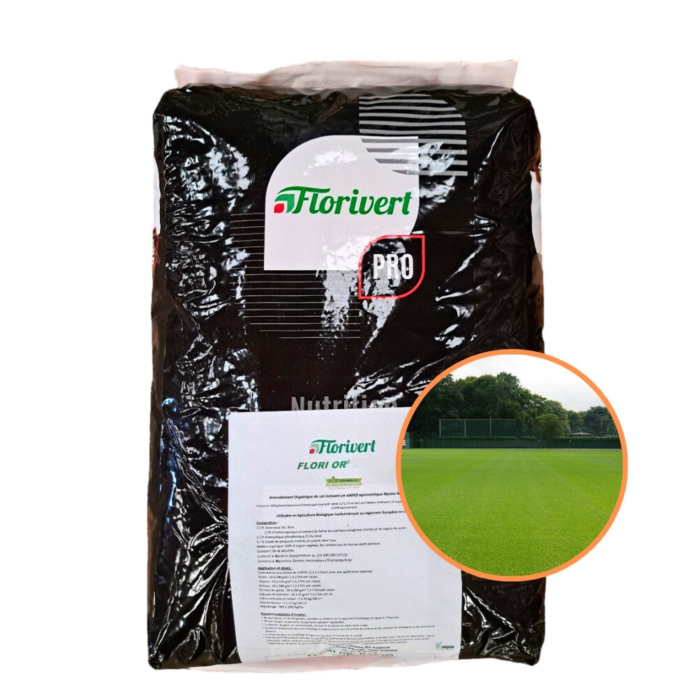 Engrais progressif Flori Or enrichi en magnésium pour fortifier le gazon 25kg