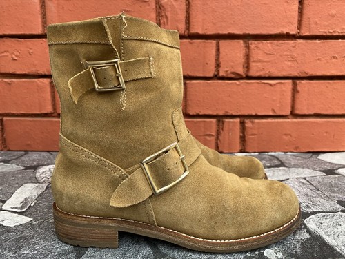 Brown Suede Biker Buckle Boots 