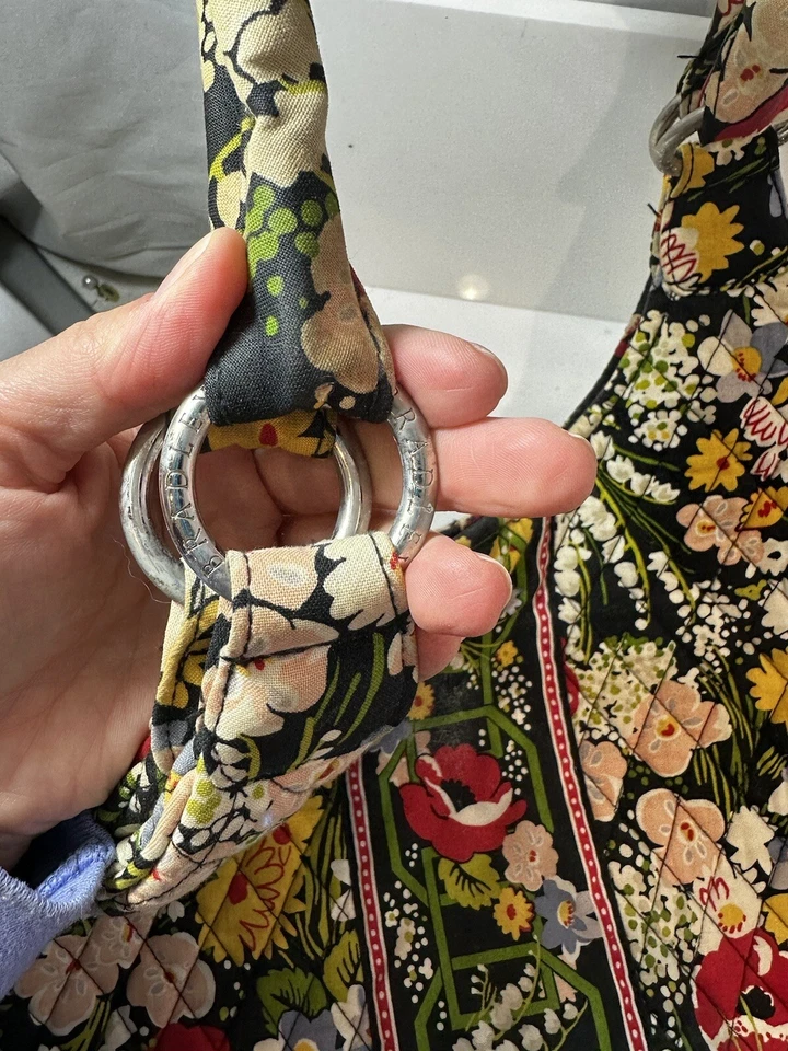 Grand Vera Bradley Poppy Fields Rouge Jaune Floral Hobo Épaule Sac à Main - Photo 3/4