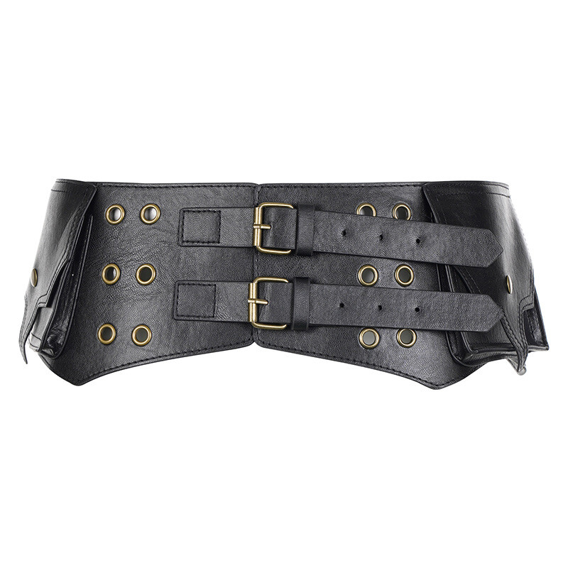 Women Faux Leather Wide Waist Belt Bag Waistband Punk Cowboy 
