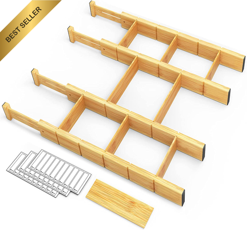 4PCS Bamboo Drawer Dividers with Inserts and Labels Adjustable for Home Office - Picture 7 of 12